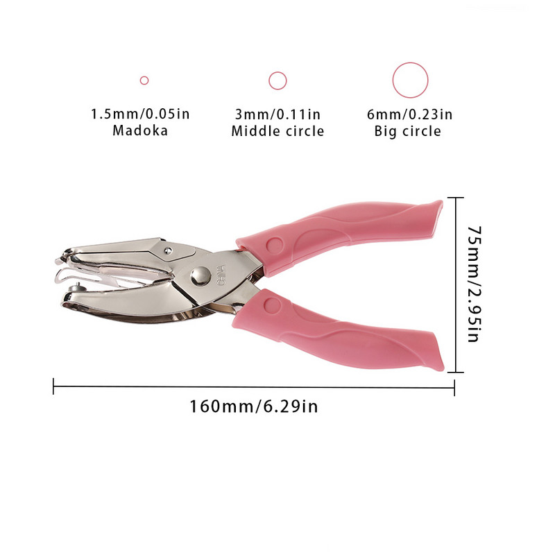 6 mm / 3 mm / 1,5 mm mažo formos apskritimas, metalinis viena rankinė skylutė, popierinis perforatorius, nešiojamojo kompiuterio įrišimas, raštinės reikmenų perforavimo rankiniai įrankiai