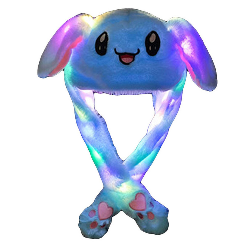 Детска шапка Заек, Подвижни уши, Светеща, Синя