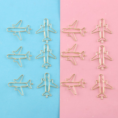 12 τεμ/ κουτί σε σχήμα αεροπλάνου Χαριτωμένο ροζ χρυσό συνδετήρες σελιδοδείκτες Φωτογραφικό σημείωμα Θήκη εισιτηρίων Σχολικά είδη διακόσμησης