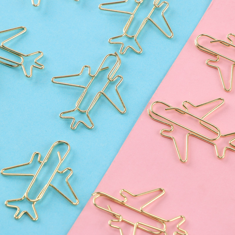 12 db/doboz repülőgép formájú aranyos rózsa arany gemkapcsok könyvjelzők fényképes jegyzettartó irodai kellékek dekoráció