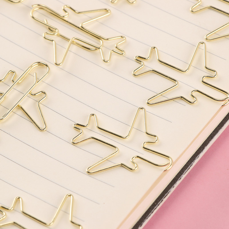 12 db/doboz repülőgép formájú aranyos rózsa arany gemkapcsok könyvjelzők fényképes jegyzettartó irodai kellékek dekoráció