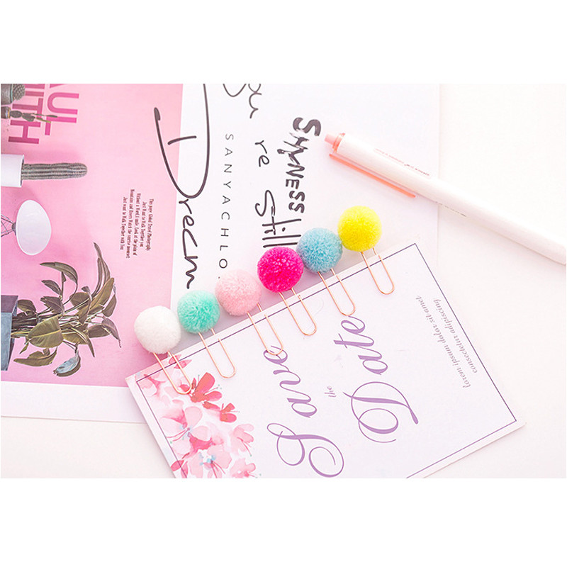 12Pcs/lot Slatka kuglica za kosu u boji, spajalica za papir, metalna knjižna oznaka Poklon za uređenje doma, pribor za pisanje, školski uredski pribor