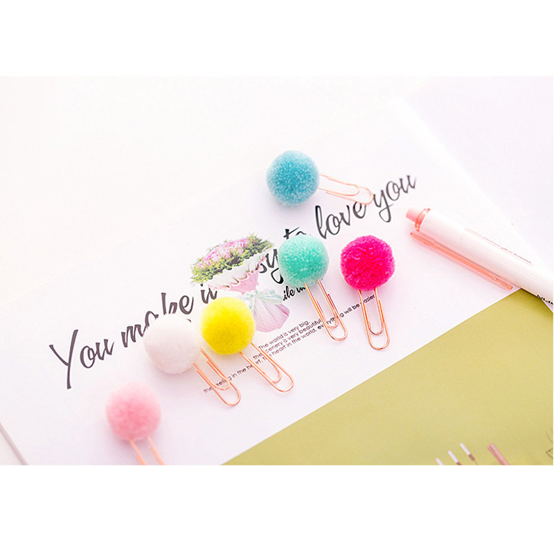 12Pcs/lot Slatka kuglica za kosu u boji, spajalica za papir, metalna knjižna oznaka Poklon za uređenje doma, pribor za pisanje, školski uredski pribor