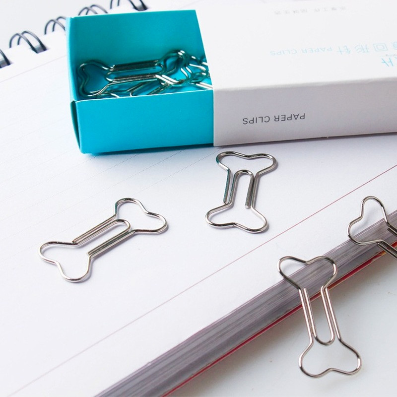 12 buc/cutie Semn de carte din oase Kawaii agrafă metal pentru decorare pentru cărți de culoare argintie, notă de decorare, agrafă, articole de papetărie