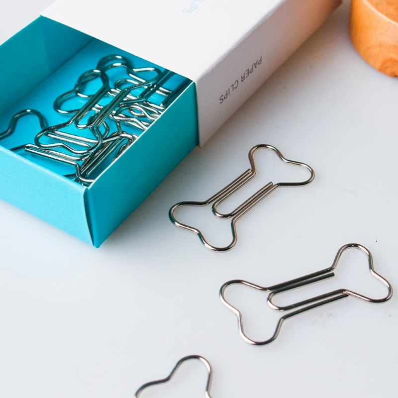 12 buc/cutie Semn de carte din oase Kawaii agrafă metal pentru decorare pentru cărți de culoare argintie, notă de decorare, agrafă, articole de papetărie