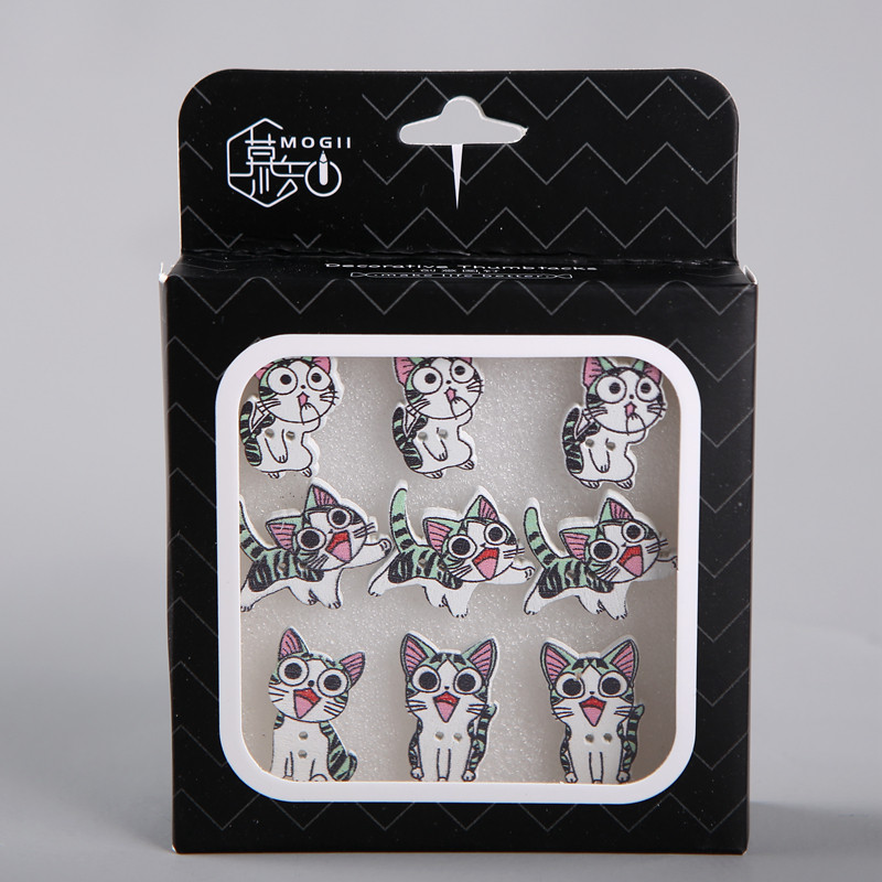 MOGII Διακοσμητικές καρφίτσες γραφικής ύλης Χαριτωμένα ξύλινα πινέζες Χαρτί Χάρτης Πίνακας φελλού Kawaii Cat Push Pins Είδη γραφείου και σχολικά