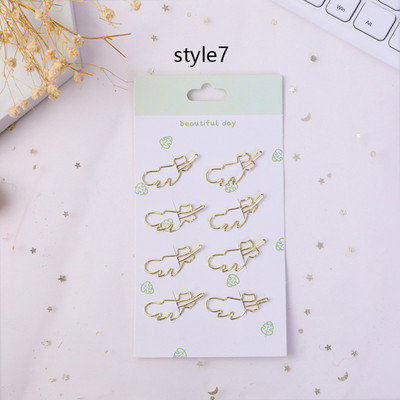 8 τεμ./σετ Χαριτωμένα χρυσά μεταλλικά κλιπ κοίλη βελόνα σελιδοδείκτης απόδειξης εγγράφου συνδετήρες γραφείου Εκμάθηση κλιπ