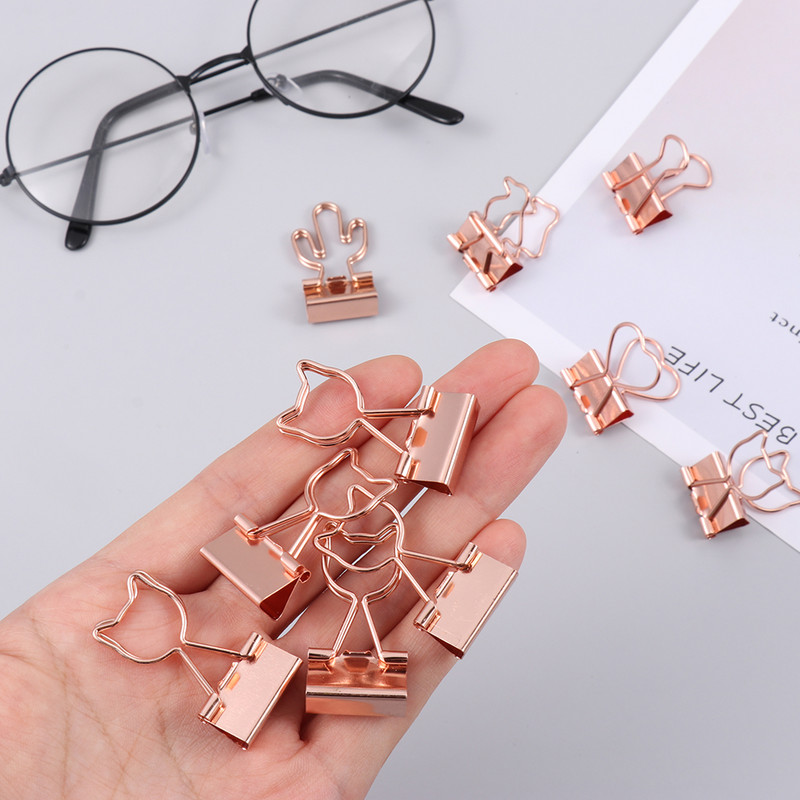 10 τμχ Χαριτωμένο κλιπ σε σχήμα λουλουδιού γάτας με μεταλλικό συνδετικό ροζ χρυσό για βιβλίο Διακοσμητικό κλιπ σημειώσεις Κλιπ βιβλιοδεσίας επιστολών