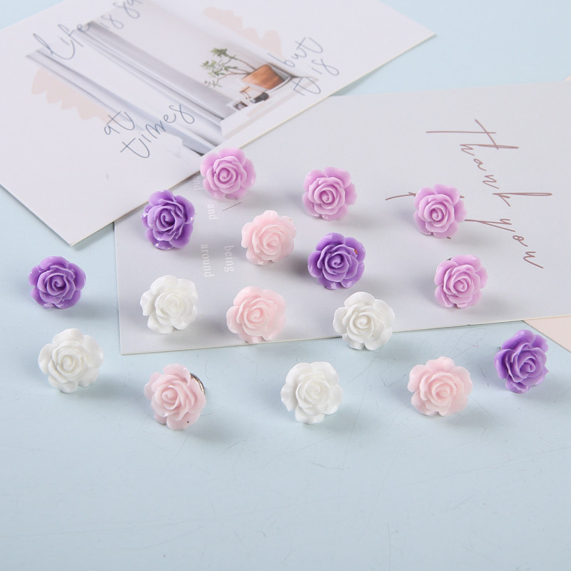 MOGII 16 kom/kutija Slatke pribadače s cvijetom ruže Ukrasne pribadače Pribadače za plutenu ploču za uredski školski pribor