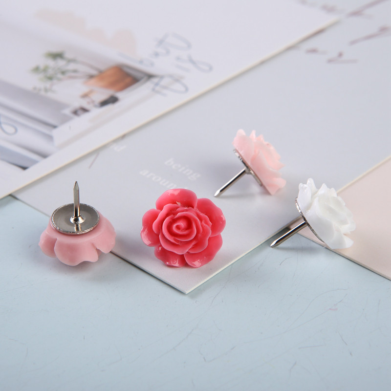 MOGII 16 kom/kutija Slatke pribadače s cvijetom ruže Ukrasne pribadače Pribadače za plutenu ploču za uredski školski pribor