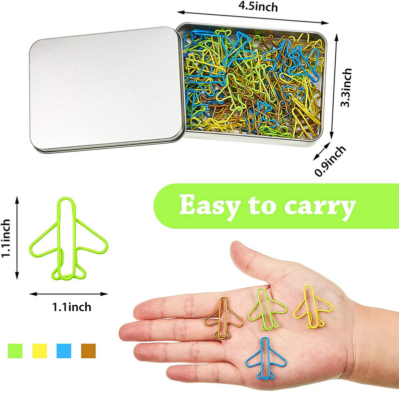 Spajalice za papir u avionu od 48 komada Slatke spajalice za papir u avionu, više boja, po kutiji u limenci, držač za spajalice, školski uredski pribor