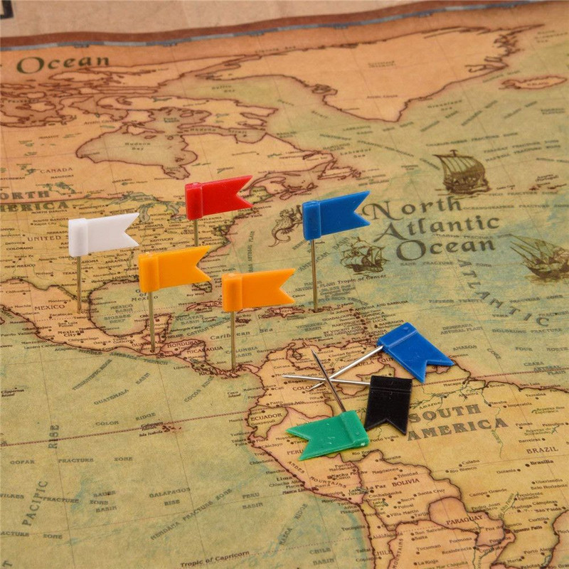 100db Színes zászlók Nyomócsapok Jelölő Thumbtack DIY Patchwork térképtűk Fémtábla Üzenet Papír Elhelyezés Tanszerek