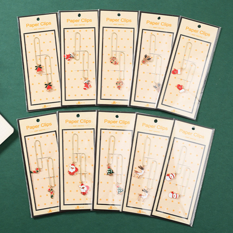 1 set Kreativna zlatna spajalica za papir Djed Mraz Oznaka Elk Zvono Alloy Spajalica Crtić Božićno drvce Set Studentski pribor