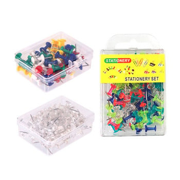 100Pcs Pushpin Thumbtack Pins Декоративен инструмент „Направи си сам“ за училище, домашен офис, стенни карти, снимки, табло за обяви (произволен цвят)