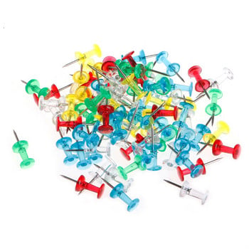 100Pcs Pushpin Thumbtack Pins Декоративен инструмент „Направи си сам“ за училище, домашен офис, стенни карти, снимки, табло за обяви (произволен цвят)