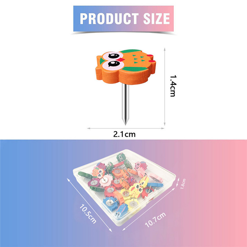 30 de bucăți în formă de bufniță știfturi de împingere cu desen colorat știfturi de perete cu fotografii Ace pentru tablă de plută degetul mare pentru birou Accesorii școlare