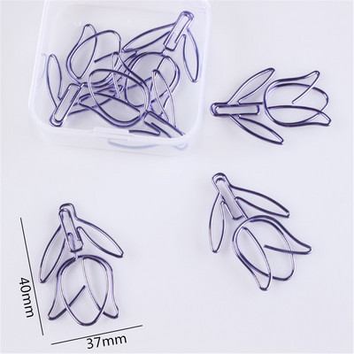 12 kom/kutija Ljubičasta spajalica za papir u obliku tulipana, dopisnica za knjižne oznake za album „uradi sam“ rokovnik, uredske kopče za označavanje učenika