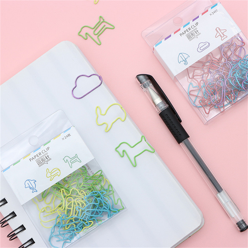 24 komada kreativnog posebnog oblika, spajalica za papir, razlika u boji, pozitivni metalni oblik oznake, studentski uredski pribor za pohranu.