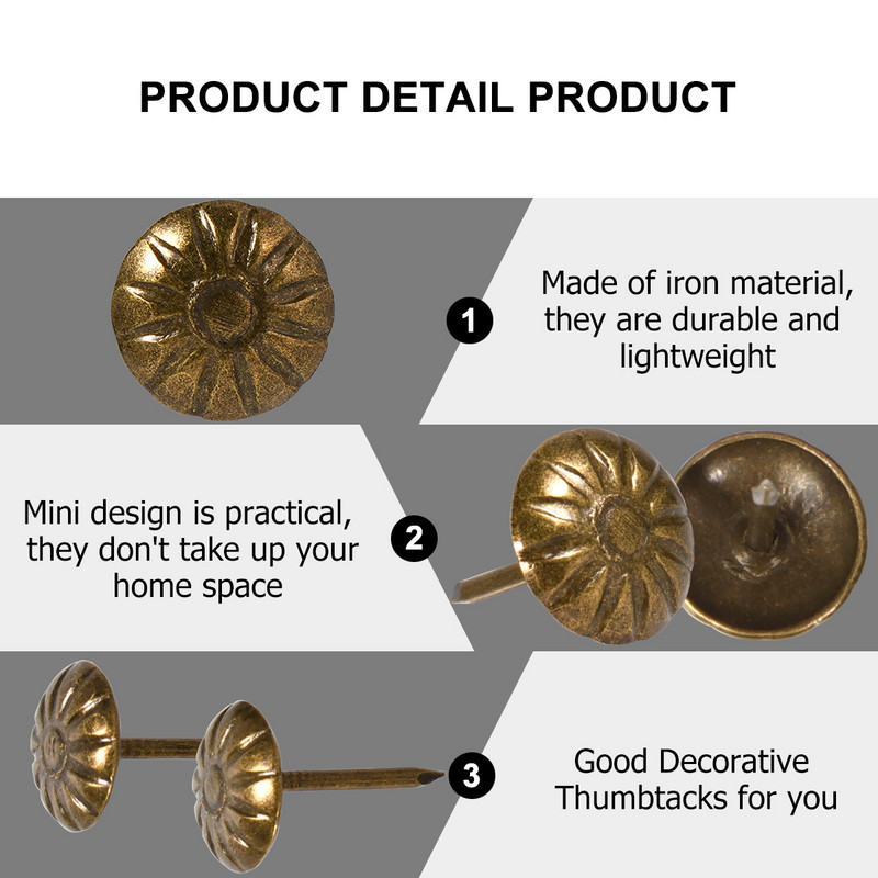 100 vnt. žalvario apmušalų segtukai Baldų vinys Sofos sagtukai Mygtukai Baldai Smigtukai Minkštų baldų kamštiena