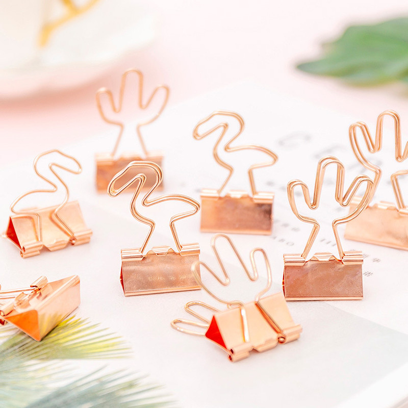 4 buc/pachet Agrafă coadă lungă aur roz Flamingo Agrafă coadă de rândunică Cactus Agrafe pentru hârtie Mobilier Bureau Student Material Profesor Oficina