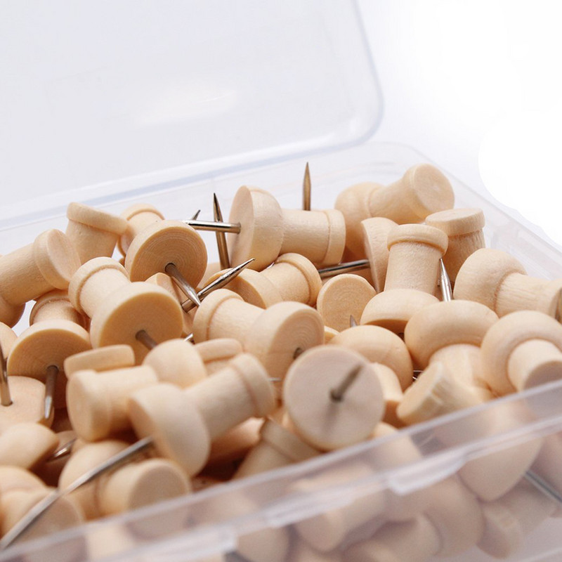 80 vnt. H formos mediniai dekoratyviniai smeigtukai, medinė galvutė ir plieniniai smeigtukai nuotraukoms, žemėlapiams ir kamštinėms lentoms