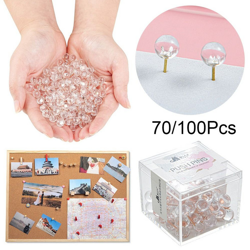 70/100kom/kutija Prozirne kuglice igle za guranje palac igle za pločice za crtanje fotografija Zidne igle Uredski školski pribor