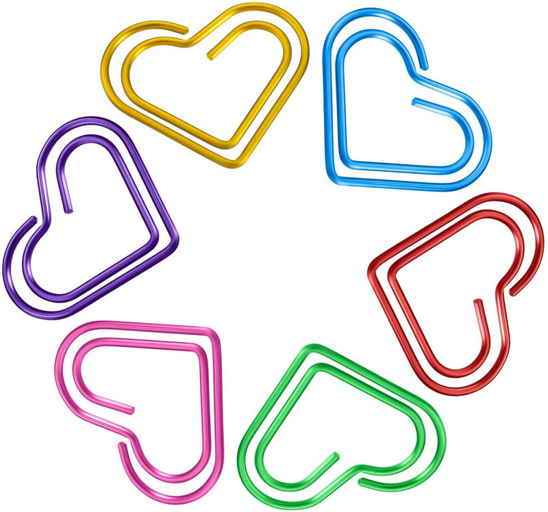 48 vienetų Daugiaspalvės sąvaržėlės Metalinės sąvaržėlės mokyklinėms biuro reikmenims Širdies forma
