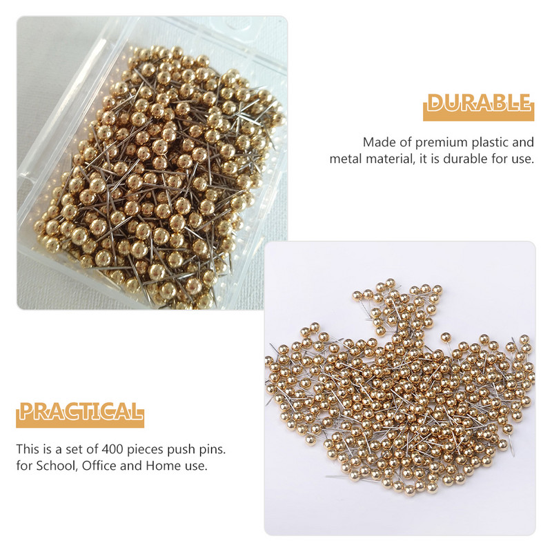 400 de bucăți steagul pentru hartă cu cap rotund, împingere pentru hartă, metal, plastic fix, bilă rotundă, ac plută pentru școală, biroul de acasă (aurie)