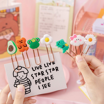 Yisuremia 5pcs/Παρτίδα Kawaii Metal Paper Clip Cartoon Strawberry Διακοσμητικό Σημείωμα σελιδοδείκτης Κλιπ βιβλιοδεσίας Σχολική χαρτική γραφική ύλη