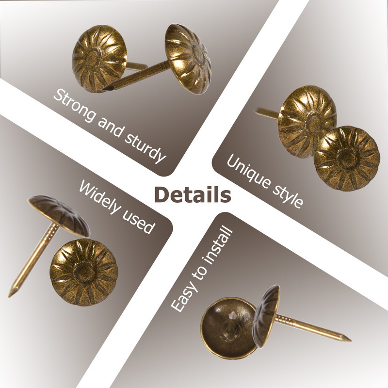 100 vnt. žalvario apmušalų segtukai Baldų vinys Sofos sagtukai Mygtukai Baldai Smigtukai Minkštų baldų kamštiena