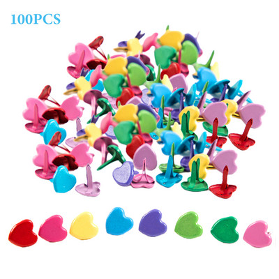 100 komada Okruglo srce u obliku cvijeta Šareno utiskivanje Scrapbooking Kućni ured Brad pričvršćivači za rukotvorine od papira Split Pin DIY Mini legura