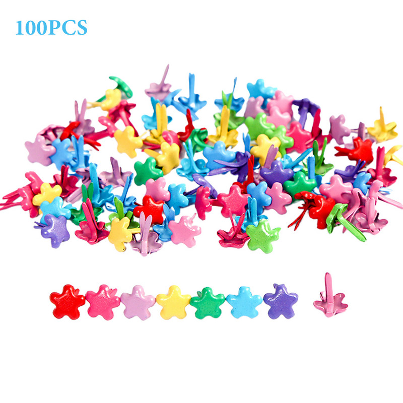 100 komada Okruglo srce u obliku cvijeta Šareno utiskivanje Scrapbooking Kućni ured Brad pričvršćivači za rukotvorine od papira Split Pin DIY Mini legura