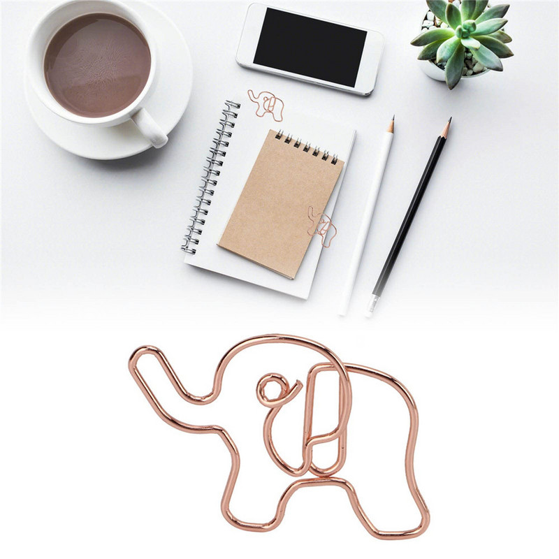 Χαριτωμένος ελέφαντας ροζ χρυσός συνδετήρες δημιουργικοί μεταλλικοί σελιδοδείκτες Φωτογραφικό σημείωμα Κλιπ εισιτηρίου Kawaii Stationery School Προμήθειες γραφείου