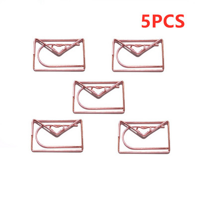 Ružovo-zlatá sponka na papier Love, kreatívna sponka v špeciálnom tvare, kovové kancelárske doplnky, sponky na papier, kovové sponky na papier, záložka