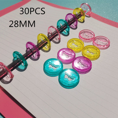 30PCS28MM πλαστική αγκράφα δαχτυλίδι βιβλιοδεσίας, ζελέ διάφανο σχέδιο πεταλούδας, ειδικό δέσιμο CD για σημειωματάριο κοριτσιών
