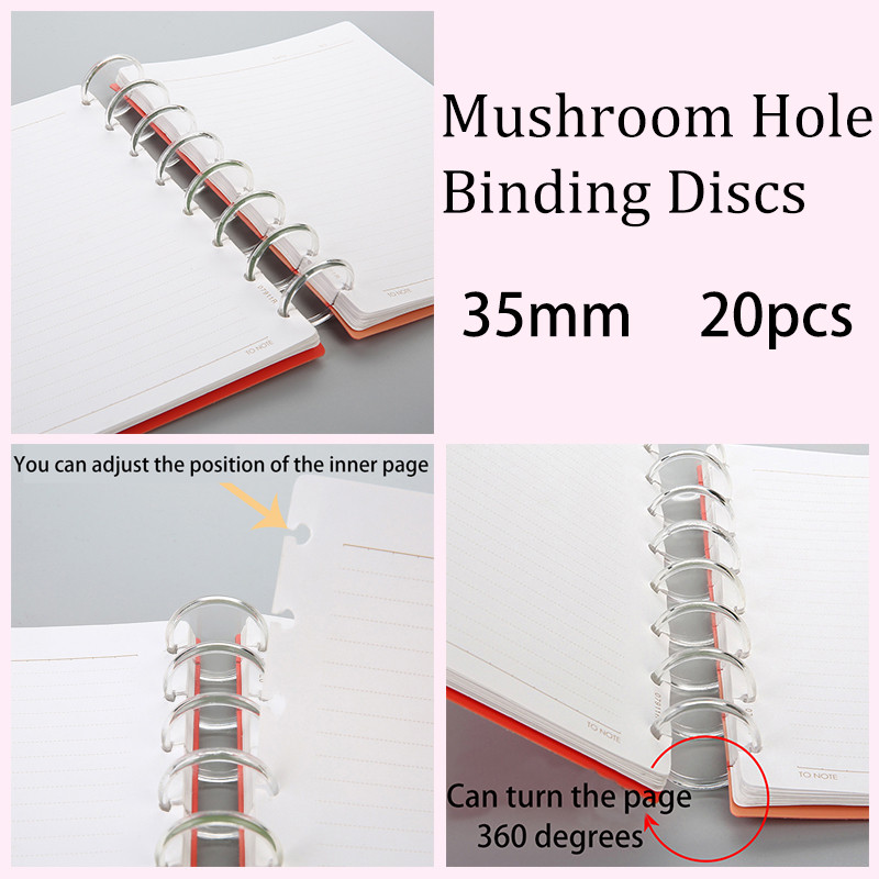 35 mm 20 buc Placă de legare cu orificiu de ciupercă transparentă Placă de legare pliabilă la 360 de grade Legare cu inele din plastic Materiale de birou