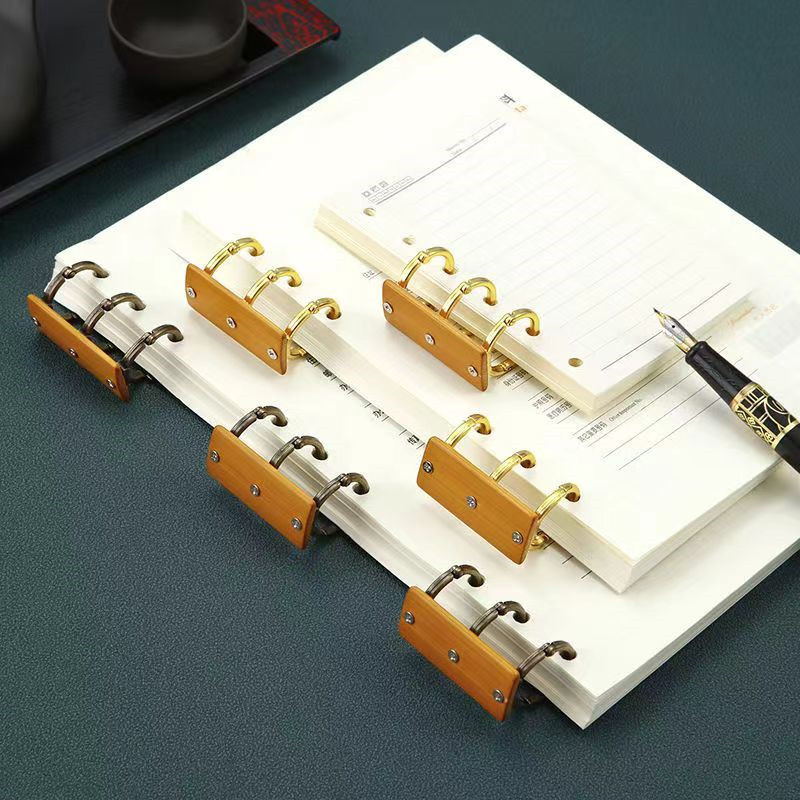 Retro metalni uvez za knjige s slobodnim listovima, prstenasti uvez sa šarkama i bambusovim klapnama, 3 prstena za prijenosno računalo, album, spomenari, isječci, ključ kartice
