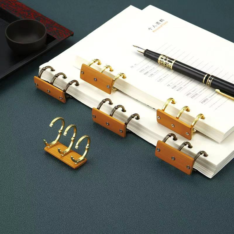 Retro metalni uvez za knjige s slobodnim listovima, prstenasti uvez sa šarkama i bambusovim klapnama, 3 prstena za prijenosno računalo, album, spomenari, isječci, ključ kartice