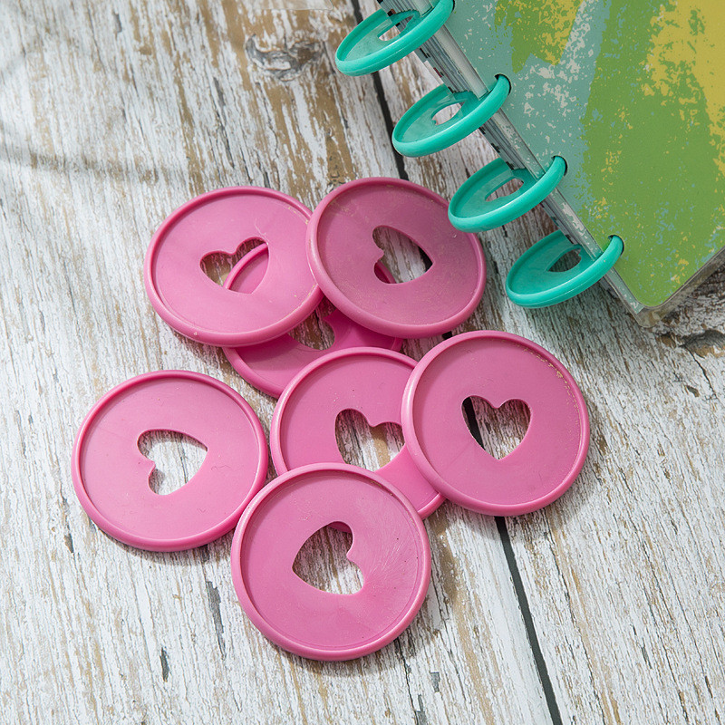 30 KOM Šareni uvez, plastični disk, prstenovi za vezivanje u obliku srca, 35 MM Prsten s rupom u obliku gljive, prsten s okruglim kopčom, obruč s kopčom, bilježnica za vezivo „uradi sam“