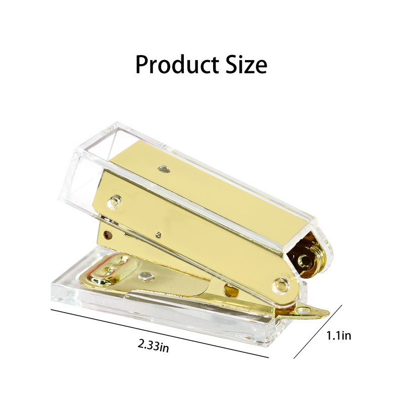 Mini läbipaistev kuldne klammerdaja kontoris Kodu Kooliköitmistarbed Kawaii väike klammerdaja Peen kaasaskantav klammerdaja kirjatarbed