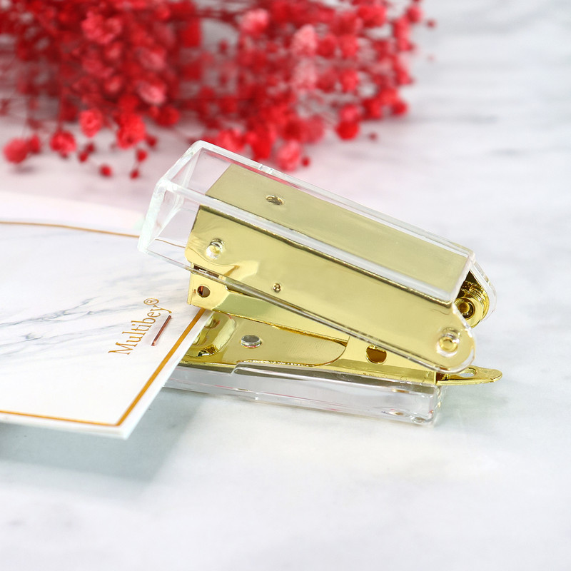 Mini läbipaistev kuldne klammerdaja kontoris Kodu Kooliköitmistarbed Kawaii väike klammerdaja Peen kaasaskantav klammerdaja kirjatarbed