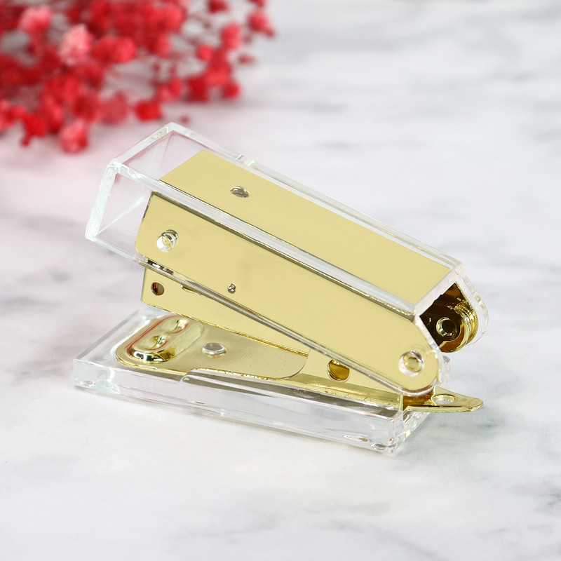 Mini läbipaistev kuldne klammerdaja kontoris Kodu Kooliköitmistarbed Kawaii väike klammerdaja Peen kaasaskantav klammerdaja kirjatarbed