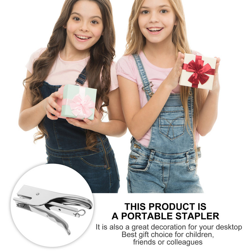 1 бр. Телбод с клещи за 20 листа, метален телбод с ръчна ръкохватка без засядане, спестяващ усилия телбод без игла за зашиване (сребърен)