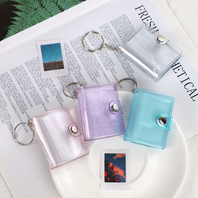 16 Sheets Cute Mini Keychain Photo Album 1/2 Inch Snap Button Pocket Folders Journal Note Material Paper Storage Book Stationery