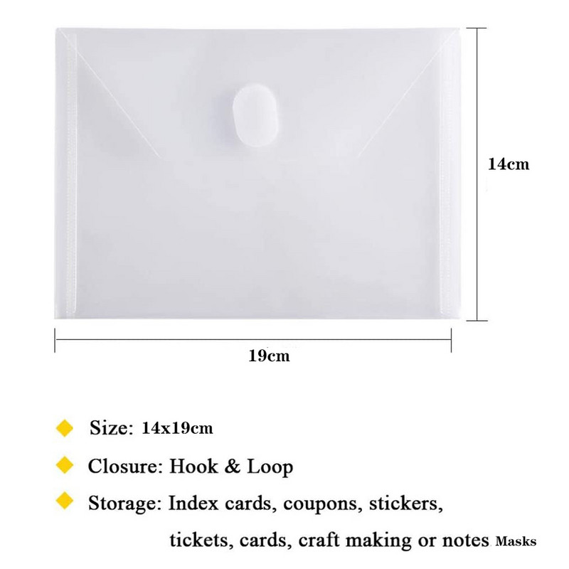 10 vnt / rinkinys 14x19 CM skaidraus plastiko maži vokai su kabliuku ir kilpiniu voku kvitui / čekiui / kortelėms / nuotraukoms / štampams ir antspaudui