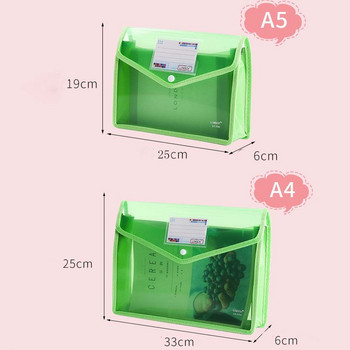 Φάκελος αρχείων A4/A5 Πολύχρωμη θήκη αρχείων Διαφανής θήκη εγγράφων Φορητή τσάντα αποθήκευσης κουμπιού Τσάντα αποθήκευσης χαρτιού μεγάλης χωρητικότητας