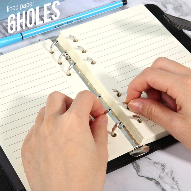 2 pakuotės A6 užpildomas linijinis popierius, 6 skylių įdėklai 80 lapų (160 puslapių), skirti A6 pildomam segtuvui žurnalams Užrašų planavimo priemonė