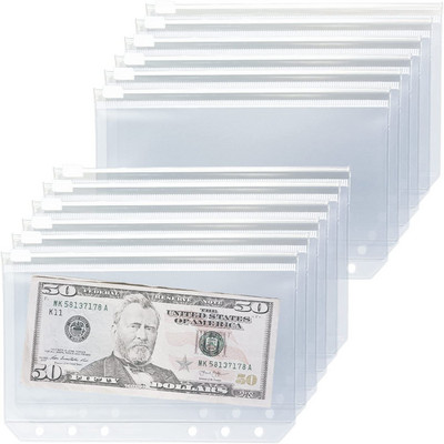 12pcs A6 Size Zipper Binder Pockets Cash Budget Envelopes PVC Loose Leaf Bags Insert Pages for 6-Ring Notebook Binder Folders