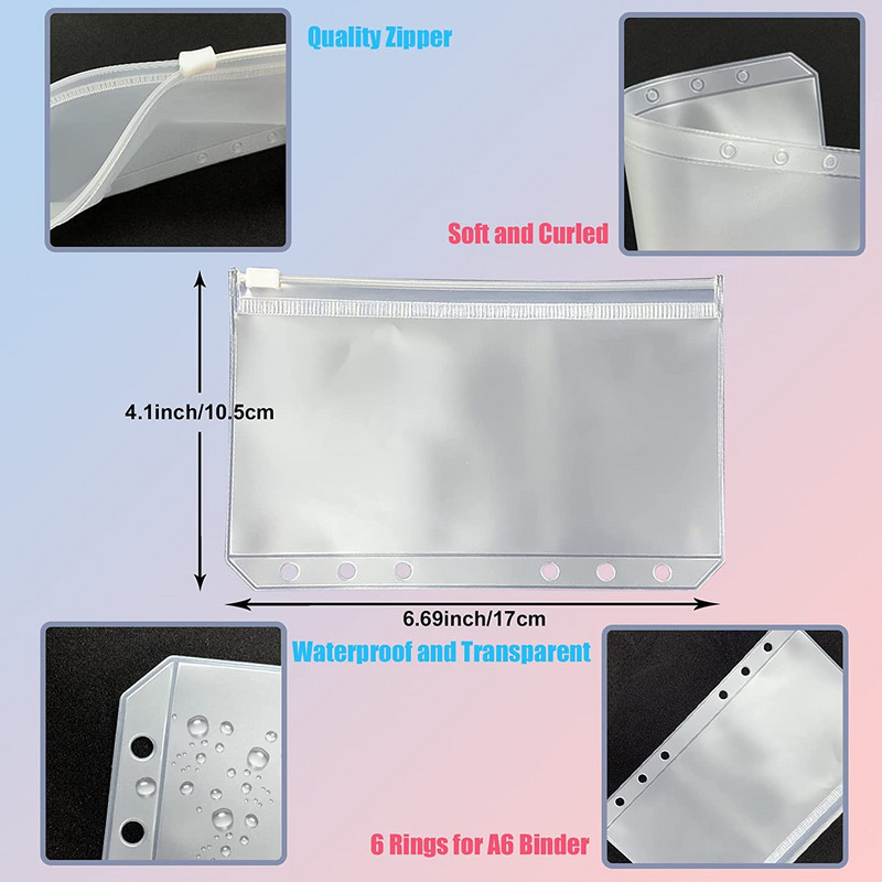 57 vienetai grynųjų pinigų vokai etiketės lipdukai A6 segtuvų kišenės užtrauktukas biudžeto sudarymui Skaidrios lipnios etiketės pinigų taupymui