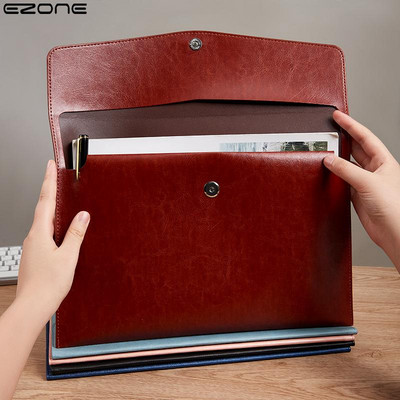 EZONE 33*24cm A4 Leather Business Felt Folder Classic Snap Design Large Capacity Document Bag Office Supplies File Organizer